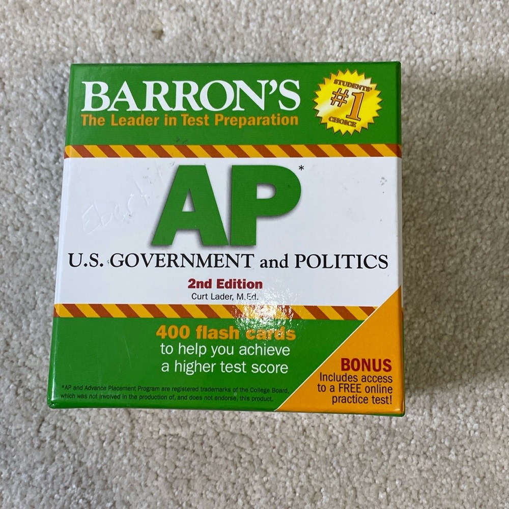 Barron's A.P.  U.S. Government and Politics 2nd edition box of  400 flash cards